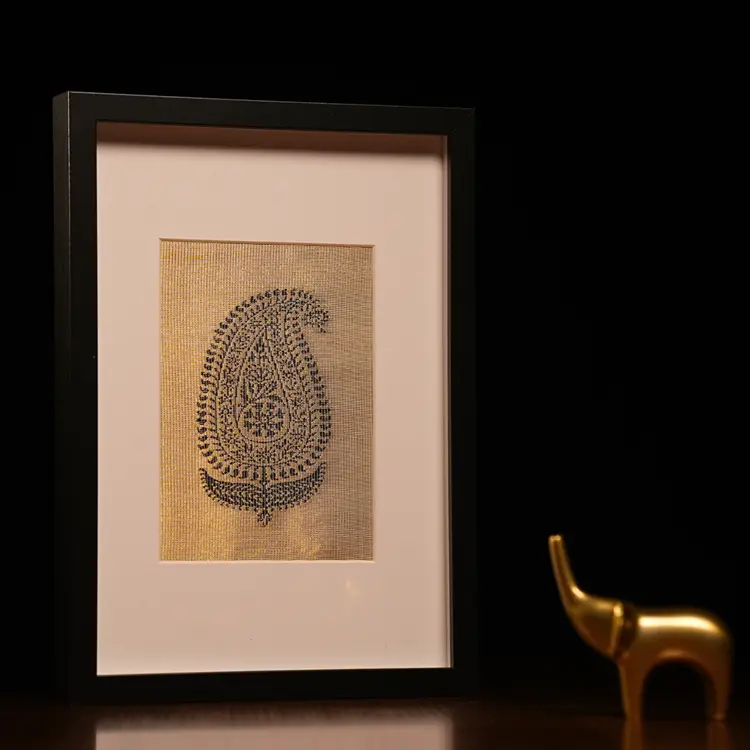 Framed paisley artwork in pure Kanjivaram silk